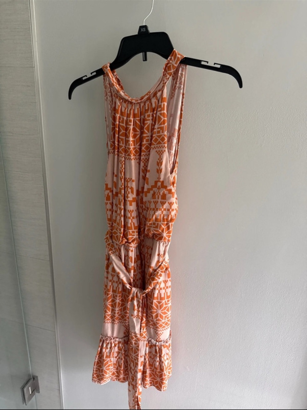 Sleeveless Orange Printed Midi Dress with Tie Waist